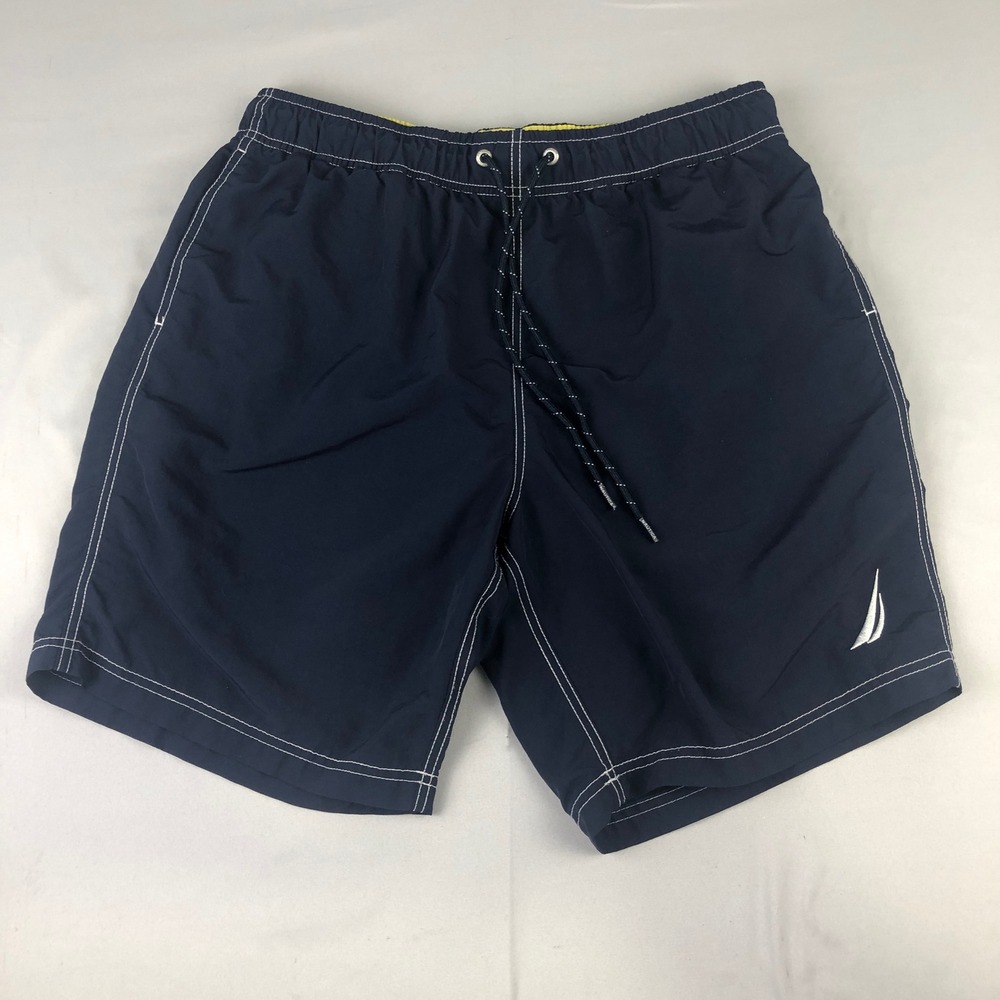 Nautica Swim Trunk Large Blue Mens Nylon Mesh Lined Elastic Waist Drawstring